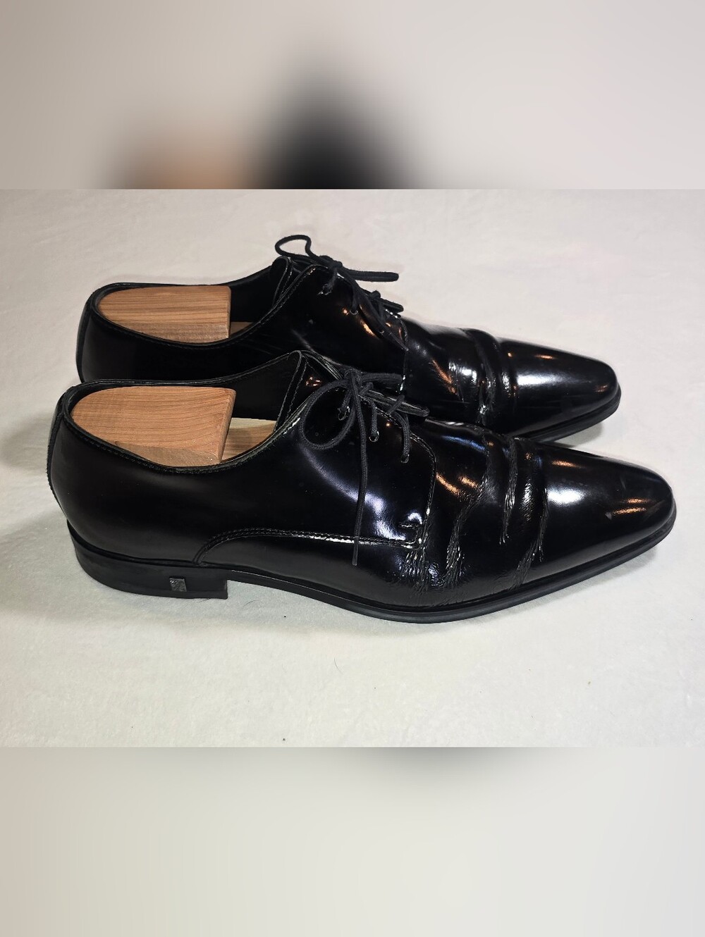 Versace Collection Mens Black Patent Leather Derby Dress Shoes Size 42 US 9